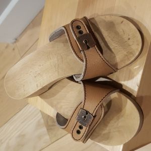 Vintage 70s Tan Dr Scholl's Wood leather buckle exercise Original Austria sz 6